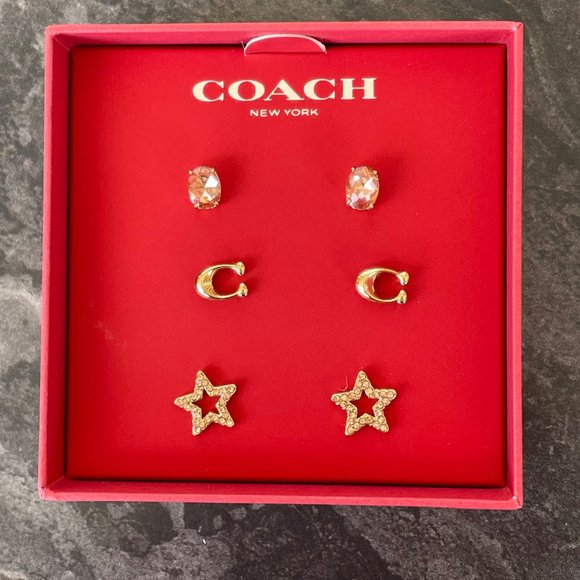 Coach C Stone Star Stud Earring 3 Pair Set for Men or Women New in Coach Box - Picture 3 of 15